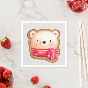 Cute Bear Face Red Scarf & Rosy Cheeks Christmas Napkin