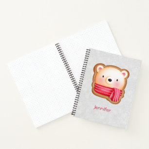 Cute Bear Face Red Scarf & Rosy Cheeks Christmas Notebook