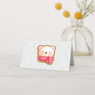 Cute Bear Face Red Scarf & Rosy Cheeks Christmas Place Card