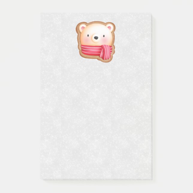 Cute Bear Face Red Scarf & Rosy Cheeks Christmas Post-it Notes (Front)