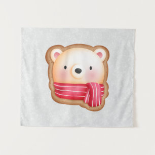 Cute Bear Face Red Scarf & Rosy Cheeks Christmas Tapestry