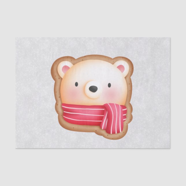 Cute Bear Face Red Scarf & Rosy Cheeks Christmas Tissue Paper (Front)