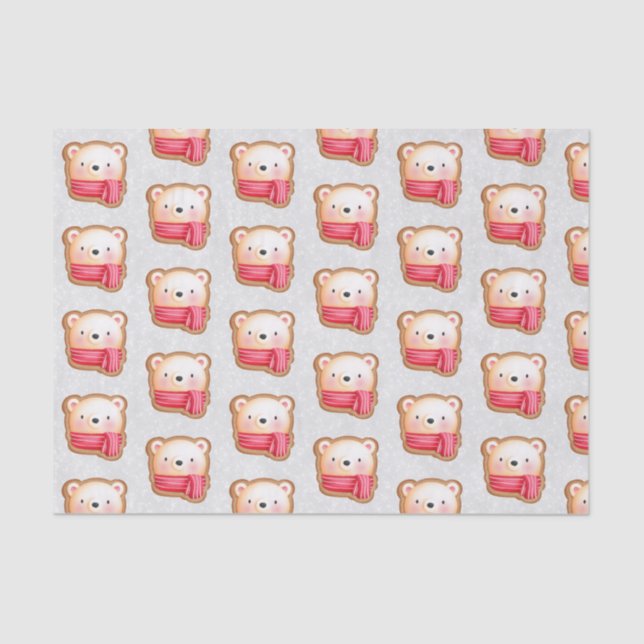 Cute Bear Face Red Scarf & Rosy Cheeks Pattern Tissue Paper (Front)