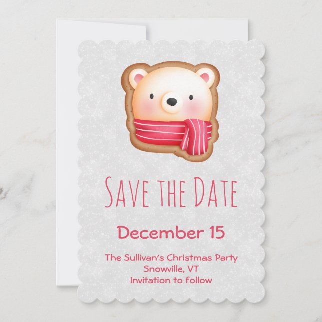Cute Bear Face Red Scarf & Rosy Cheeks Save The Date (Front)