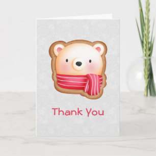 Cute Bear Face Red Scarf & Rosy Cheeks Thank You Card