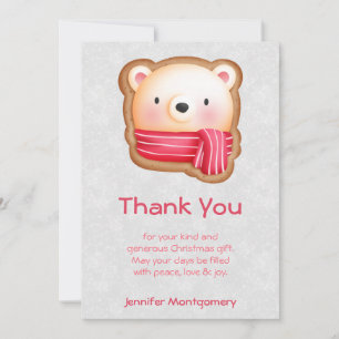 Cute Bear Face Red Scarf & Rosy Cheeks Thank You Card
