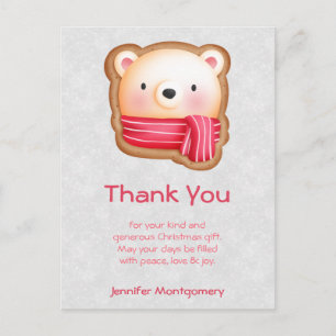 Cute Bear Face Red Scarf & Rosy Cheeks Thank You Postcard