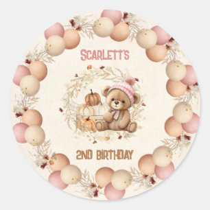 Cute Bear Fall Birthday Girl Stickers