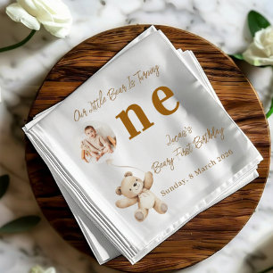 Cute Bear First Birthday Photo Party Napkins