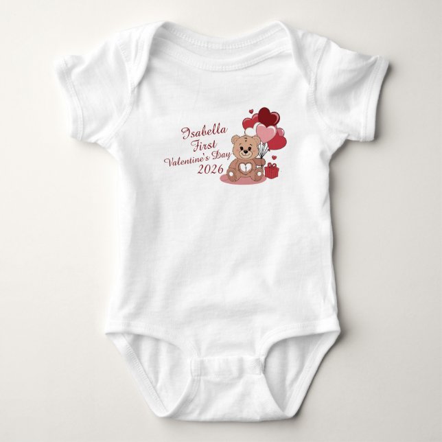 Cute Bear First Valentine's Day 2026 Personalized  Baby Bodysuit (Front)