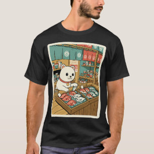 Cute Bear Fish Market Japanese Shop Scene T-Shirt