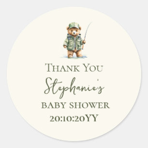 Cute Bear Fisherman Is On The Way Baby Shower Classic Round Sticker