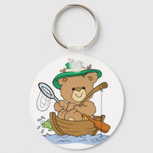 Cute Bear Fishing in Boat Key Ring