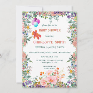 Cute Bear float Balloon floral flower baby shower Invitation