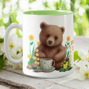 Cute Bear Floral Bear-y Good Vibes Two-Tone Coffee Mug