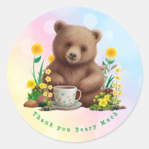 Cute Bear Floral Thank you Beary Much Personalized Classic Round Sticker