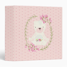 Cute Bear Floral Wreath and Hearts