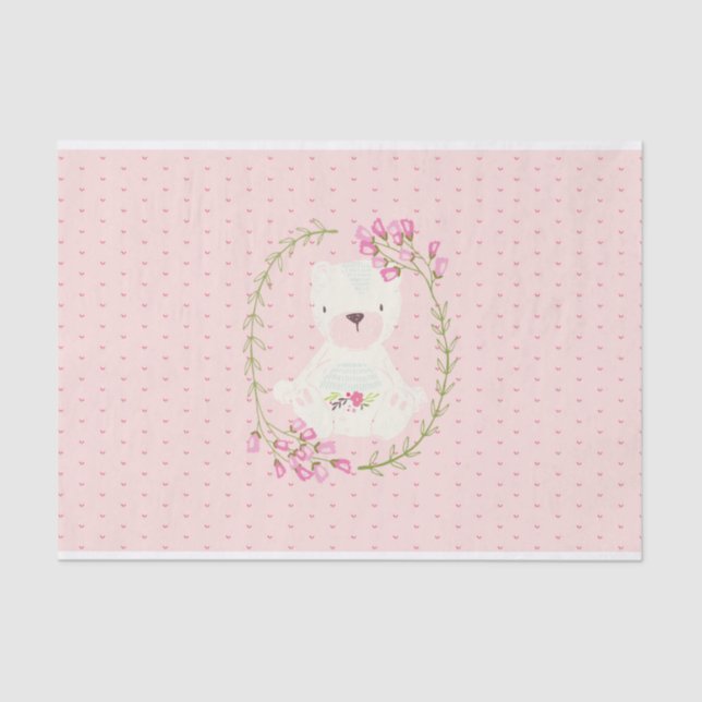 Cute Bear Floral Wreath and Hearts Tissue Paper (Front)
