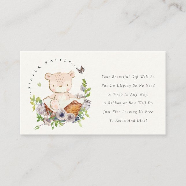 Cute Bear Flower Basket Green Display Baby Shower Enclosure Card (Front)