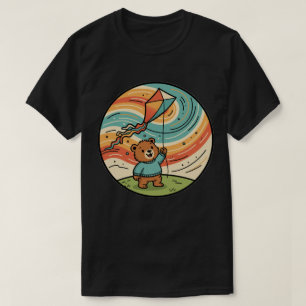 Cute Bear Flying a Kite - Groovy Childhood Fun T-Shirt