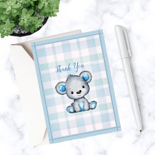 Cute Bear For Boy Baby Shower Thank You Card