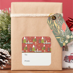 Cute Bear, Fox, & Hedgehog Kids Funny Christmas  Square Sticker