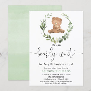 Cute bear gender neutral eucalyptus baby shower invitation