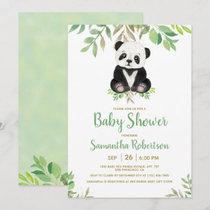 Cute Bear Gender Neutral Greenery Baby Shower Invitation