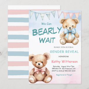 Cute Bear Gender Reveal Baby Shower Invitation