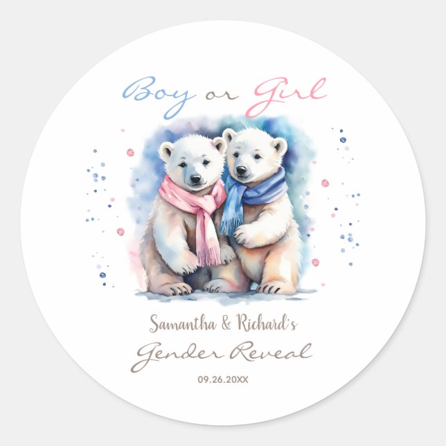 Cute Bear Gender Reveal Thank You Favour Sticker (Front)