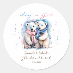 Cute Bear Gender Reveal Thank You Favour Sticker
