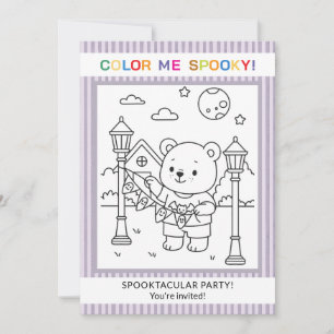 Cute Bear & Ghosts Halloween Colouring Invitation