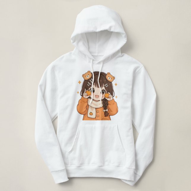 Cute Bear Girl Hoodie Cozy Anime Style Sweatshirt (Design Front)