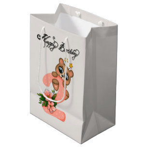 Cute bear girls Birthday 2nd Medium Gift Bag