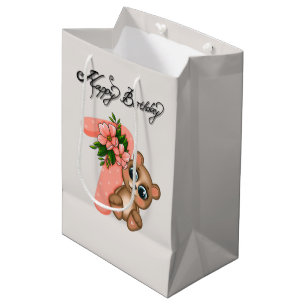 Cute bear girls Birthday 7th Medium Gift Bag