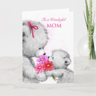 Cute bear giving flowers, Happy Mother's Day Card