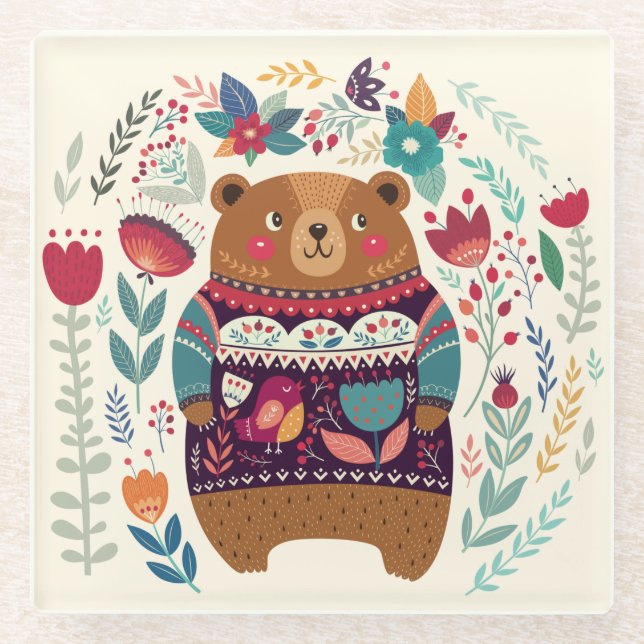 Cute Bear Glass Coaster (Front)