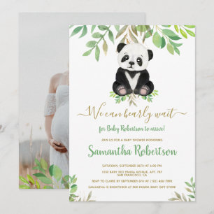 Cute Bear Gold Eucalyptus Baby Shower Photo Invitation