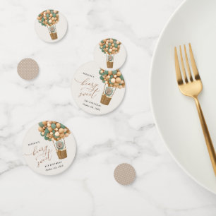 Cute Bear, Green Balloons, First Birthday Confetti