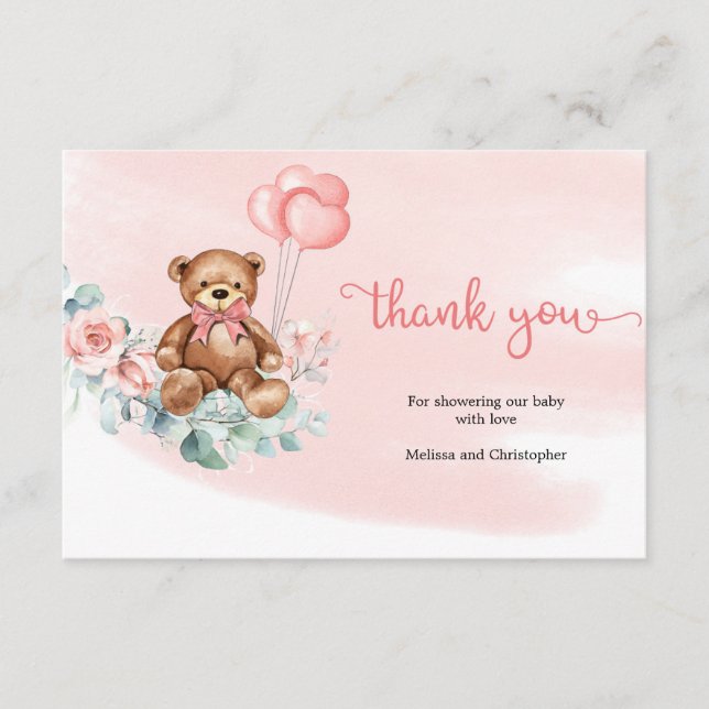 Cute Bear Green Eucalyptus Wreath Baby Thank You Enclosure Card (Front)