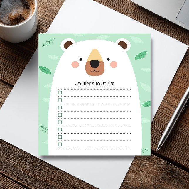 Cute Bear Green To Do List Children Illustration Notepad (Cute Bear Green To Do List Children Illustration Notepad)