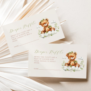 Cute Bear Greenery Diaper Raffle Baby Shower  Enclosure Card