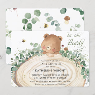 Cute Bear Greenery Gender Neutral Baby Shower Invi Invitation