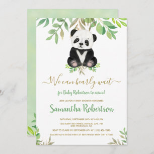 Cute Bear Greenery we can bearly wait baby shower Invitation