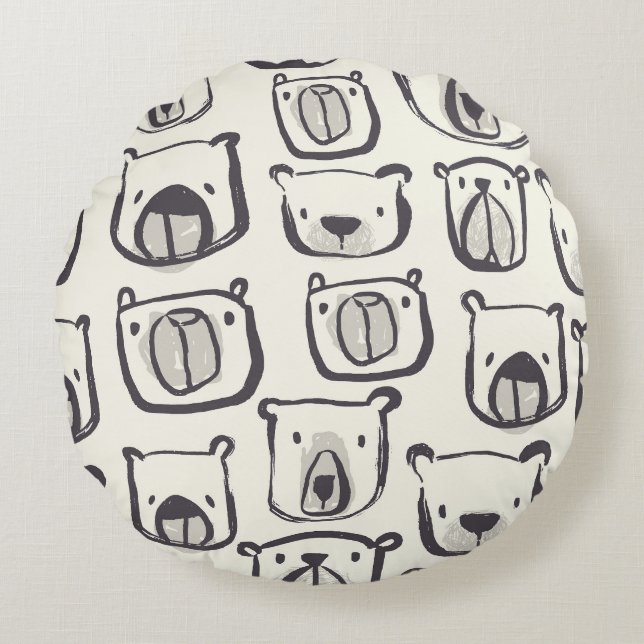 Cute bear, hand-drawn seamless pattern. round cushion (Front)