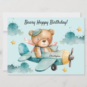 Cute Bear Happy Birthday Flat Greeting Card