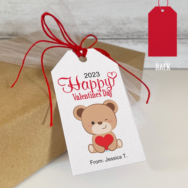 Cute Bear Happy Valentine Gift Tag (White-Red) (Creator Uploaded)