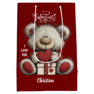 Cute Bear Happy Valentines Day Script Name Medium Gift Bag