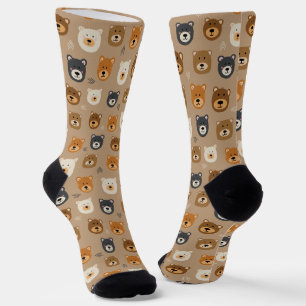 Cute bear head illustrated socks