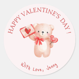 Cute Bear Heart Happy Valentine's Day Classic Round Sticker